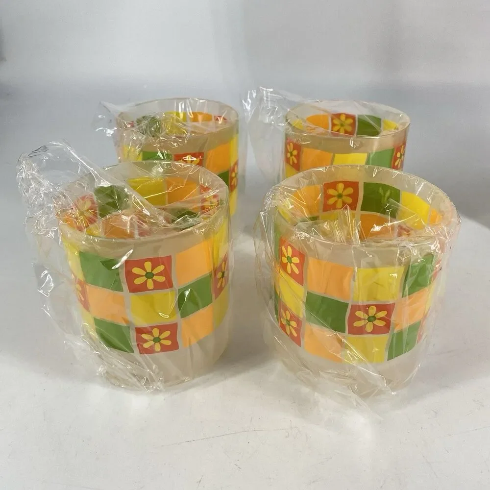 Vintage Sun Country Petal Power Set of 4 Double Old Fashioned Glasses 14 oz NIB